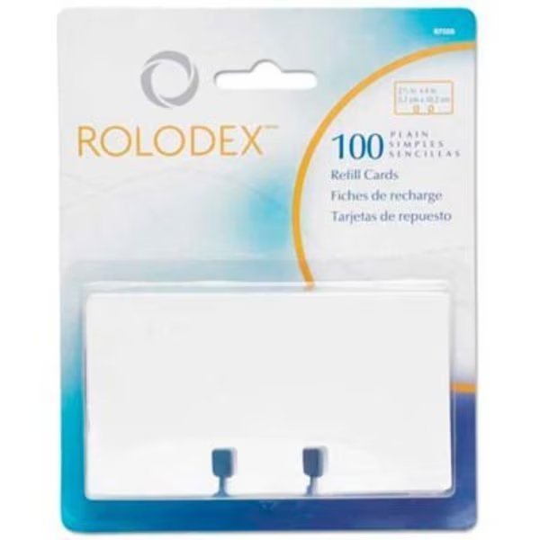 Rolodex Plain Unruled Refill Card, 2 1/4 x 4, White, 100 Cards/Pack, Rolodex Corp, Mfr#: 71691
